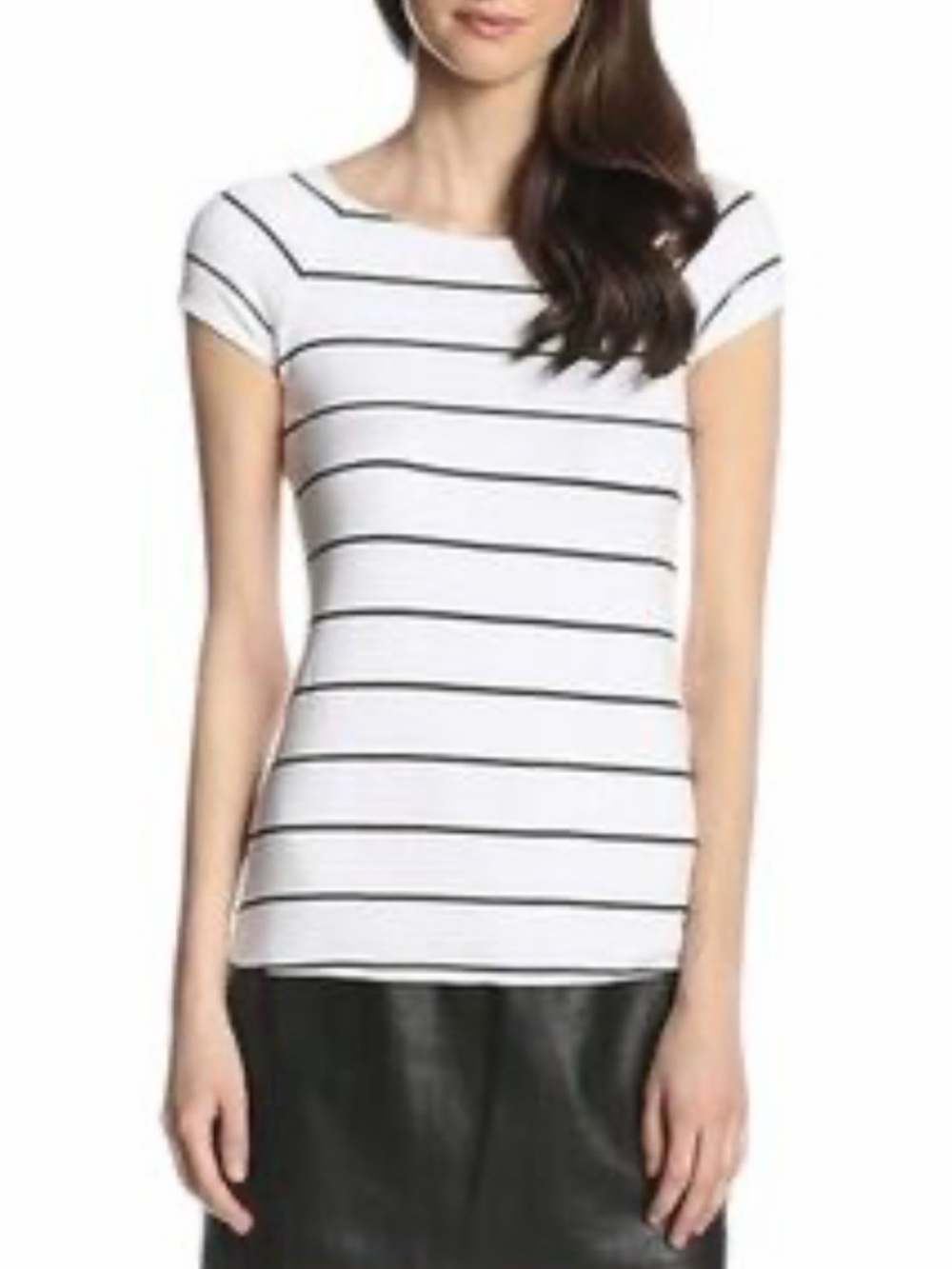 Bailey 44 White Striped Short-Sleeve Dress with Faux Leather